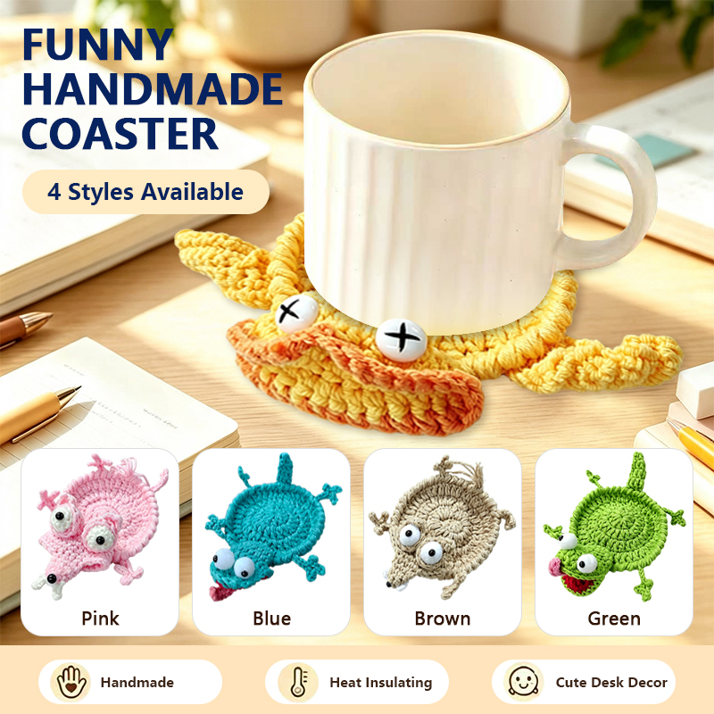 Home Textiles Today - かわいい手編みの動物コースター、手作りのニット製ソフトドリンクカップマット、ホームオフィスのテーブルデスク装飾、コーヒーティーカップ用ノベルティギフト