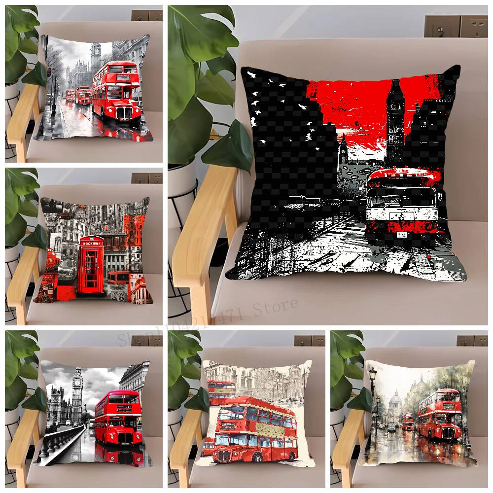 Home Textiles London - ロンドンレッドバスプリント枕カバーホームデコレーションソファベッド車の部屋の装飾ギフトアイデア