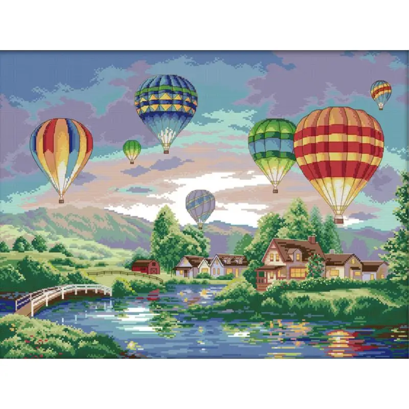 Home Textiles Discount - 印刷されたカラフルな風船,クロスステッチのセット,白い布,aida,家庭用装飾,ギフト,14カラット,16カラット,11カラット