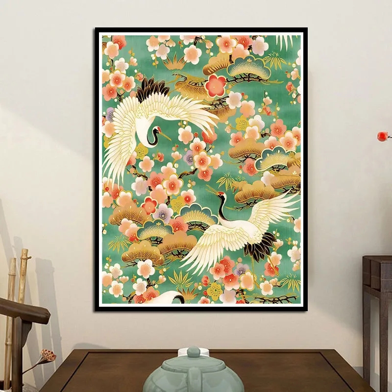 Home Textiles Discount - DIYクロスステッチの完全なキット,プリント生地,赤いクラウンクレーンペイント,完全な刺embroidery,家の装飾