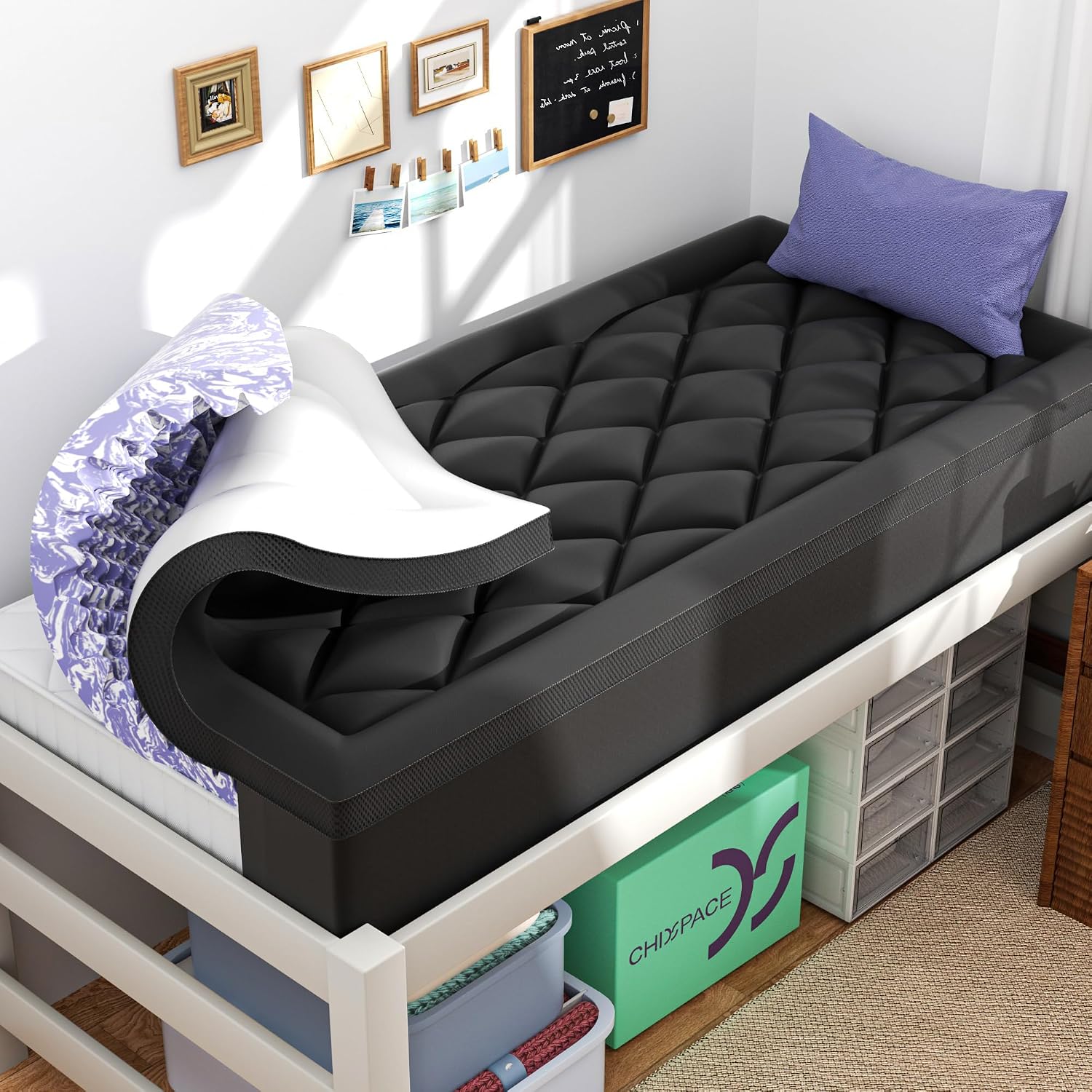 Memory Foam Topper - 寮の必需品 デュアルレイヤー 4インチ メモリーフォーム マットレストッパー ツインXL