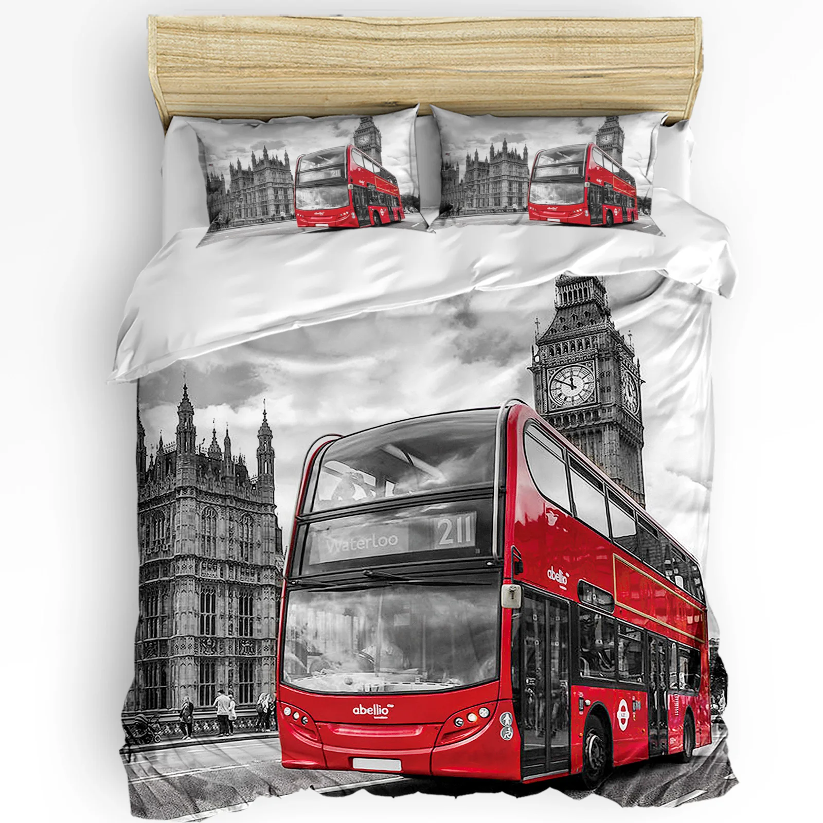 Home Textiles London - ロンドンストリート赤バスビッグベン布団カバー枕ケース付きカスタム 3 個寝具セットキルトカバーダブルベッドホームテキスタイル