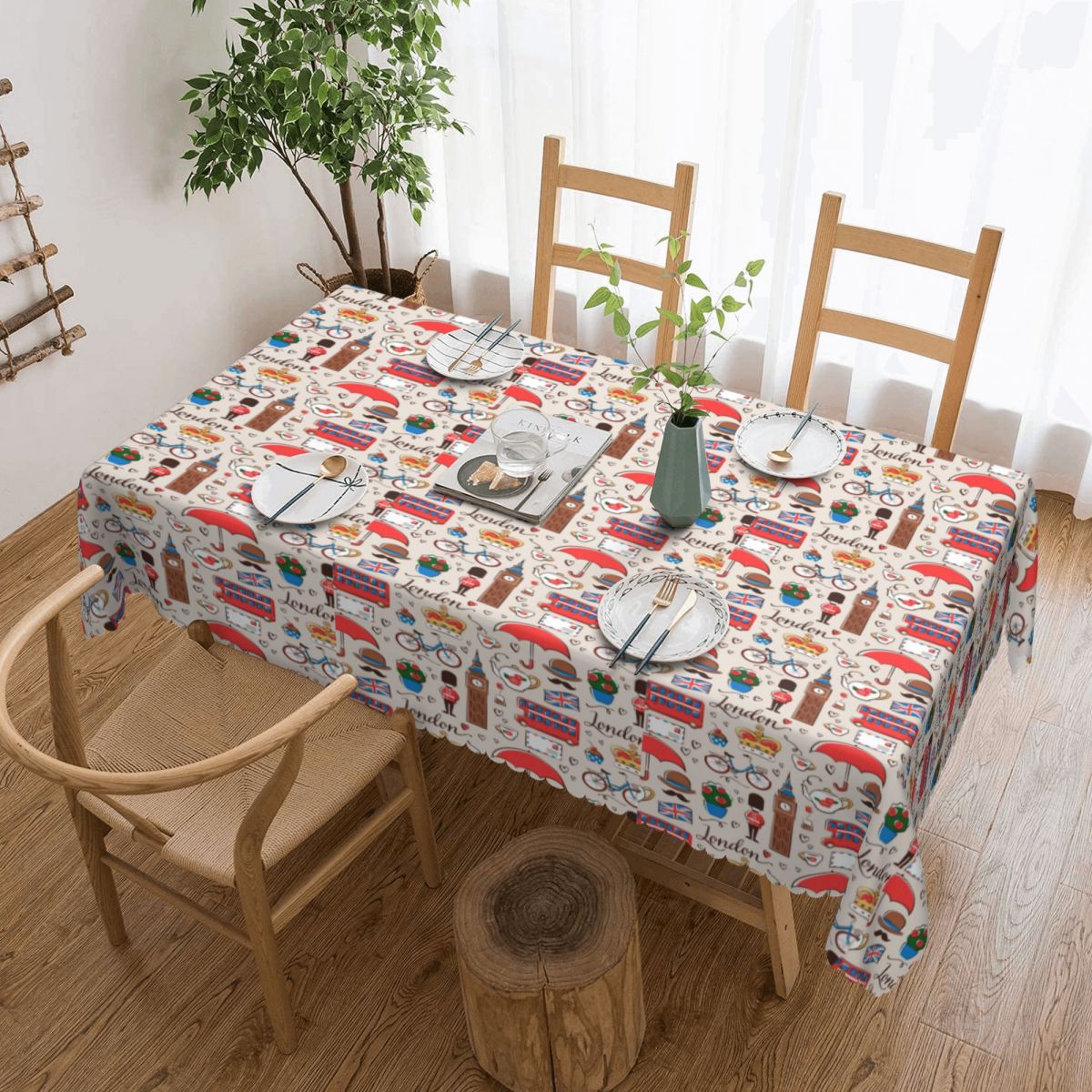 Home Textiles London - 防水テーブルクロス,花柄,長方形,英国旗,チュニック,赤,バステーブルカバー