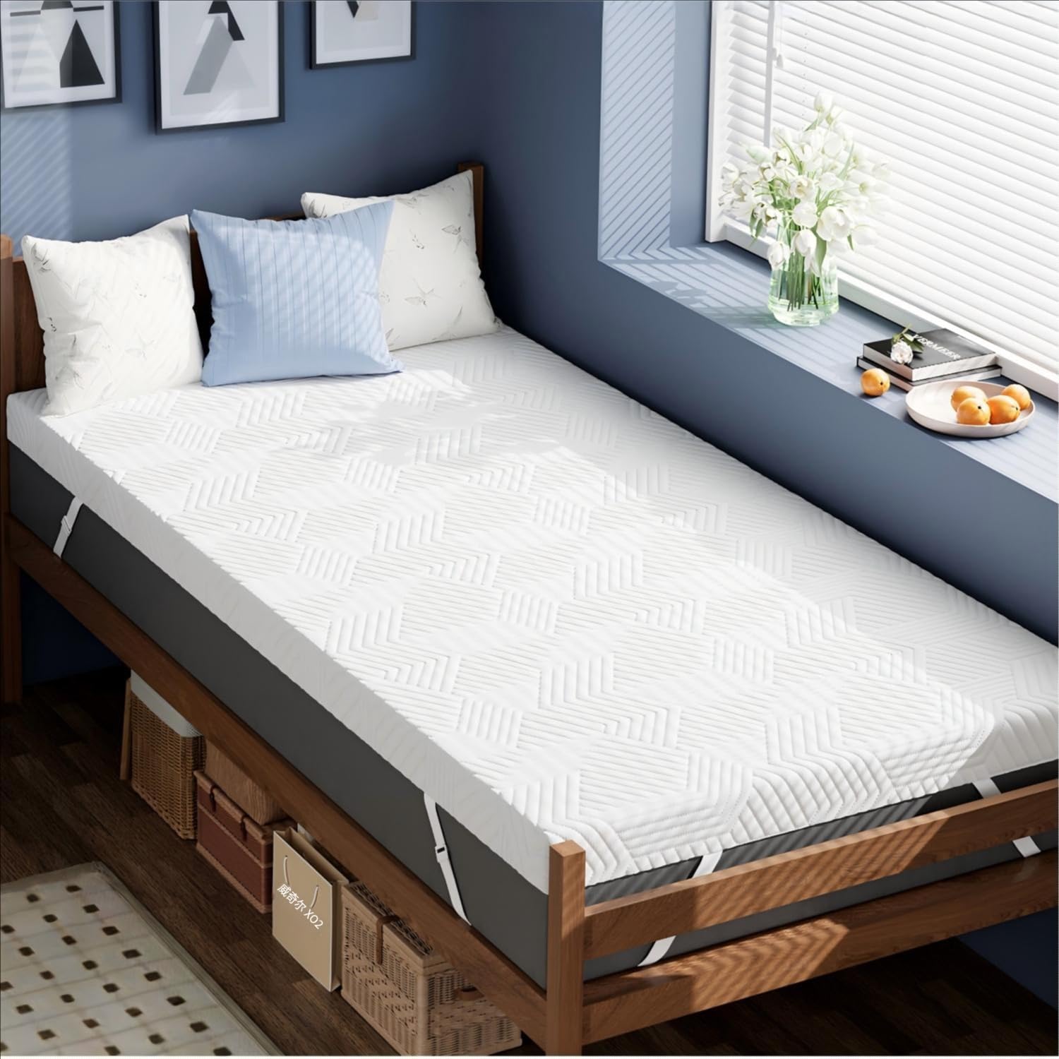 Memory Foam Topper - 3インチ ツインXL メモリーフォーム マットレストッパー、寮の必需品 | ジェルフォームベッドトッパー、洗濯可能なカバー付き、滑り止め裏面