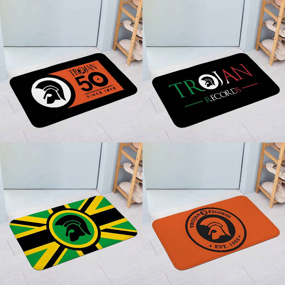 Home Textiles Logo - Trojans-Records-ロゴ フロアマット ホームランドリーラグ リビングルーム装飾用カーペット ラウンジエリア 滑り止めフットマット