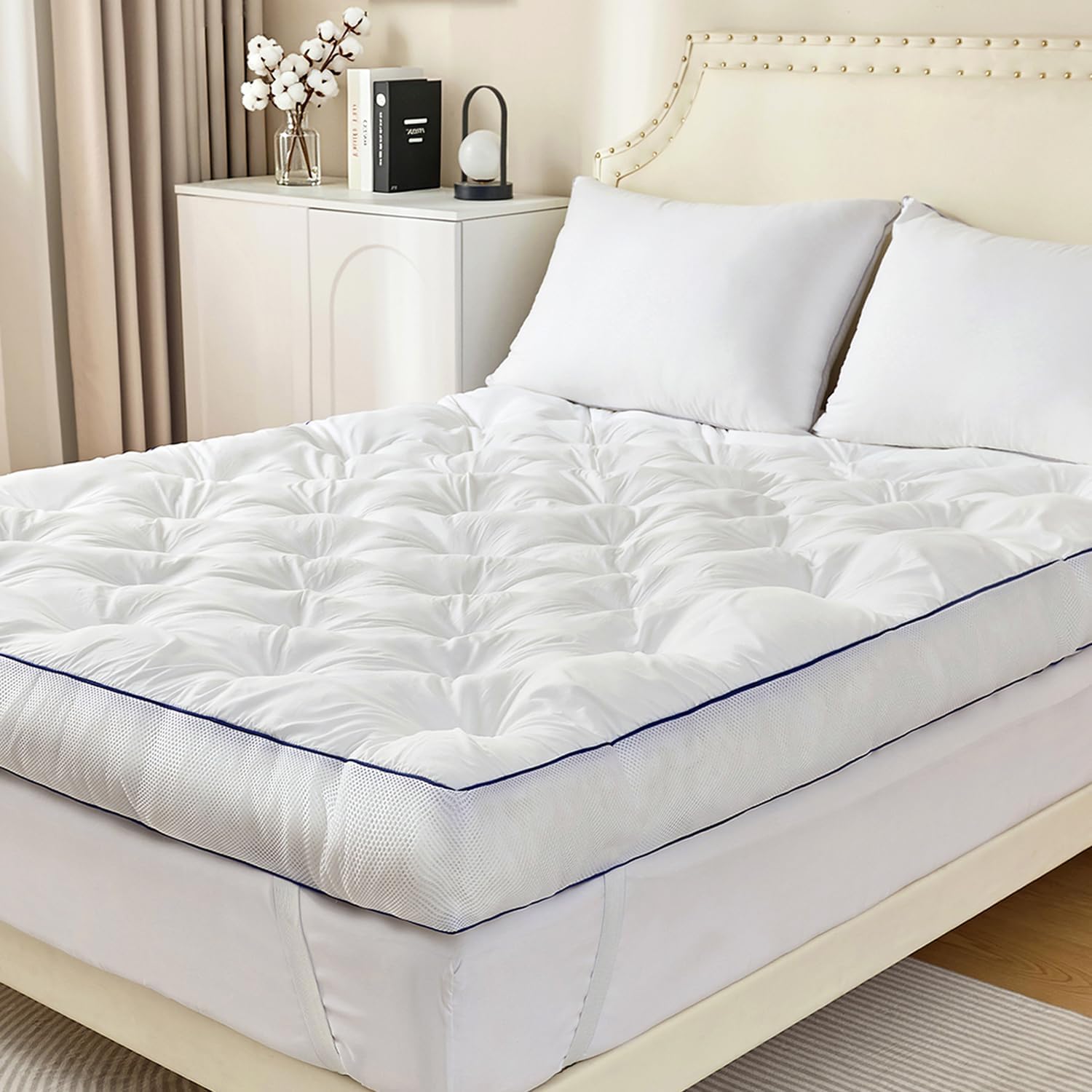 Memory Foam Topper - 5インチのメモリーフォームマットレスパッド、クイーンサイズ。厚みがあり、優れたサポート力と快適な寝心地を提供する、通気性とふんわりとした柔らかさを兼ね備えたベッドパッド。