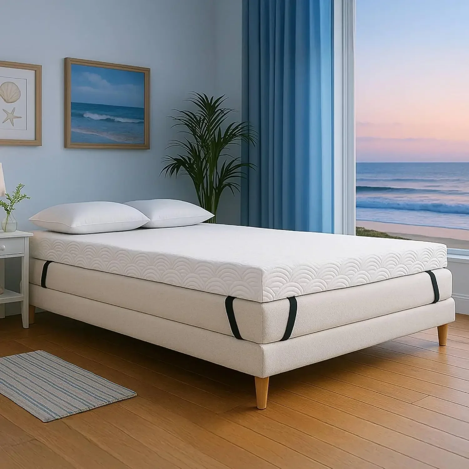 Memory Foam Topper - アクティブ冷却4インチクイーンサイズメモリーフォームマットレストッパー - より涼しい睡眠のための銅入りマットレスパッド（ストラップ付き） - ファームB