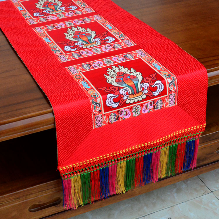 Home Textiles Wholesale - 仏教用品卸売 チベット 家庭用仏教寺院 縁起の良い刺繍 祭壇用ロングフラッグ テーブルクロスカバー