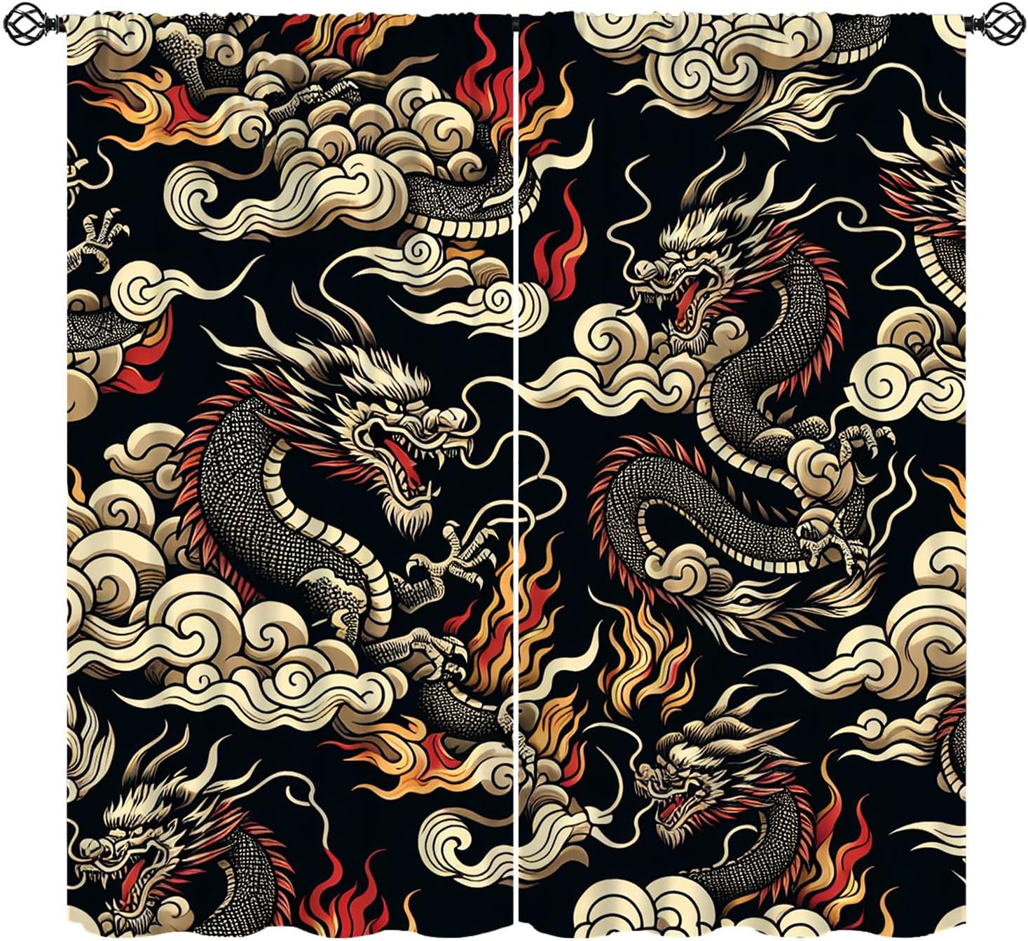 Home Textiles Luxury Curtains - 豪華なアジアのドラゴンカーテン黒背景中国のオリエンタルスタイルの窓カーテン装飾リビングルームホームテキスタイルパネル