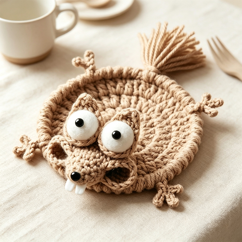 かわいい手編みの動物コースター、手作りのニット製ソフトドリン - Home Textiles Today のレビューと価格