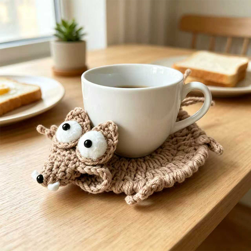 かわいい手編みの動物コースター、手作りのニット製ソフトドリン - Home Textiles Today のレビューと価格
