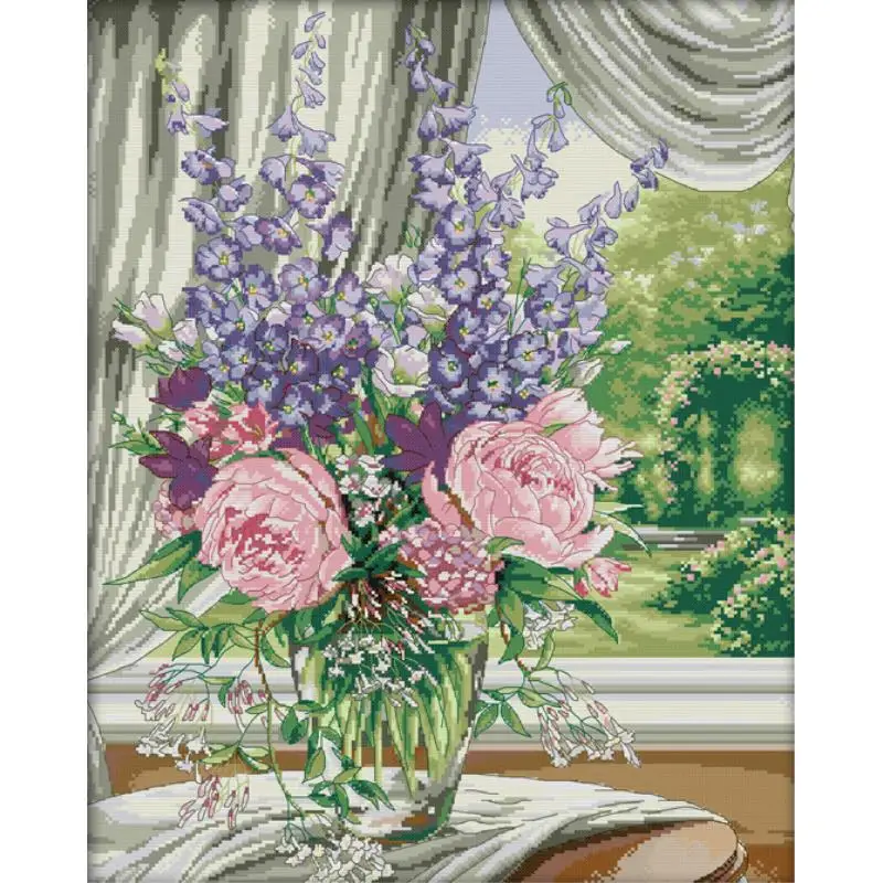 窓枠フラワーバスケット花柄クロスステッチアイーダ 14ct  - Home Textiles Discount のレビューと価格