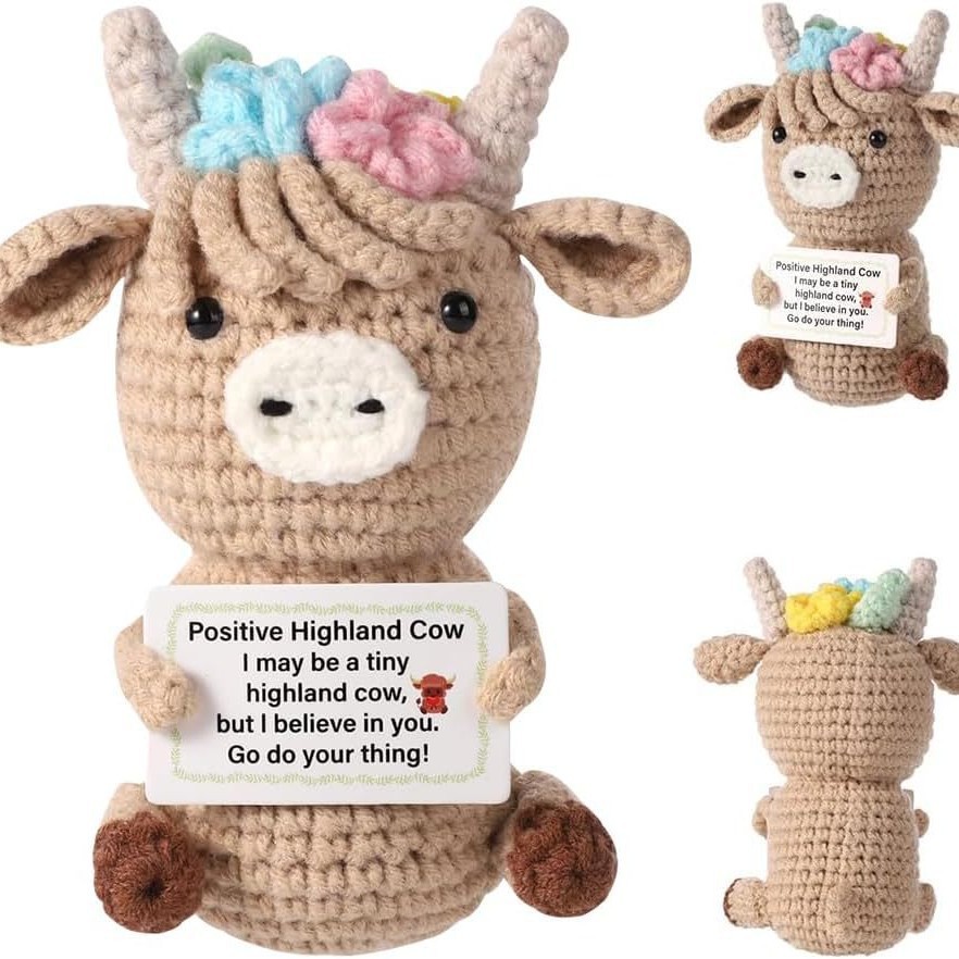 かぎ針編みの感情的な牛のぬいぐるみデコレーションデスクアクセ - Home Textiles Today のレビューと価格