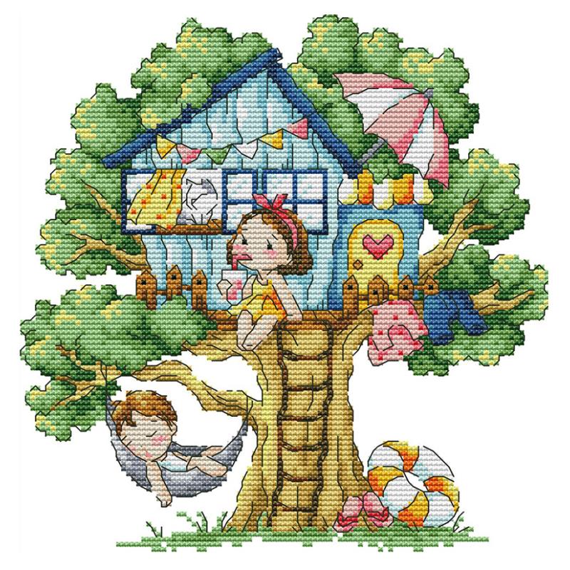 印刷されたクロスステッチキット,漫画のツリーハウスシリーズ, - Home Textiles Discount のレビューと価格