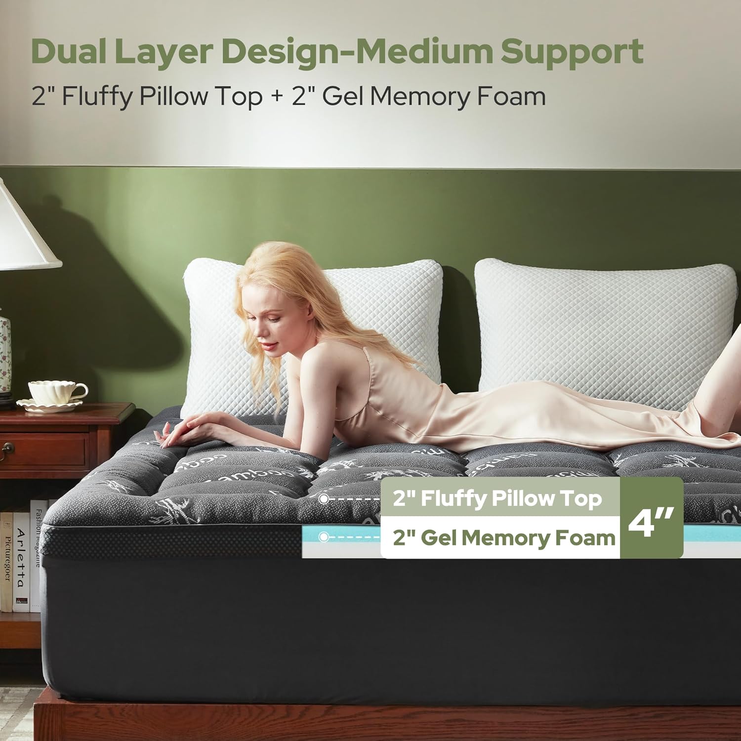 4インチ デュアルレイヤー メモリーフォーム マットレストッ - Memory Foam Topper のレビューと価格