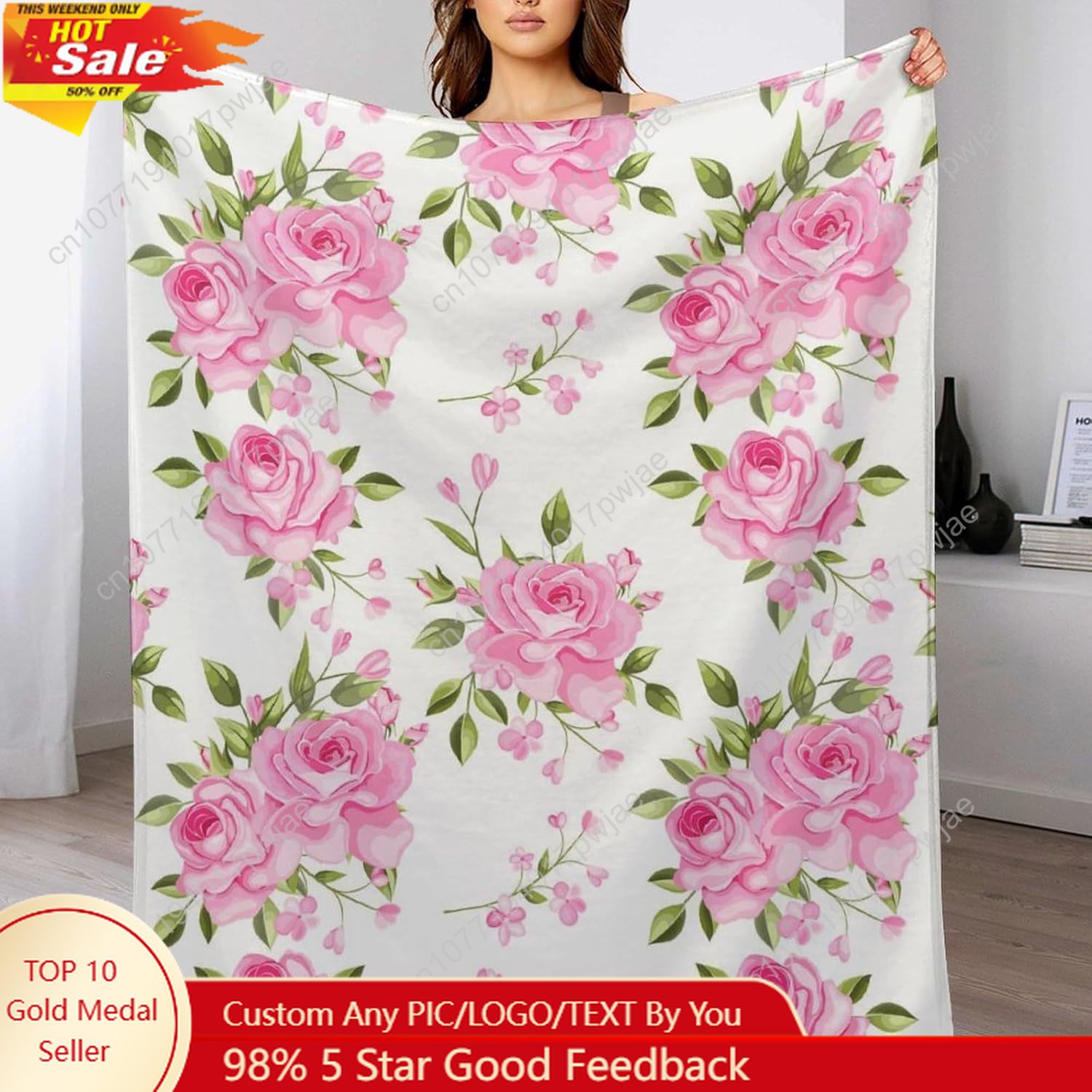 ピンクの花柄スローブランケット 花柄装飾 女性男性へのギフト - Luxury Home Textiles Usa のレビューと価格
