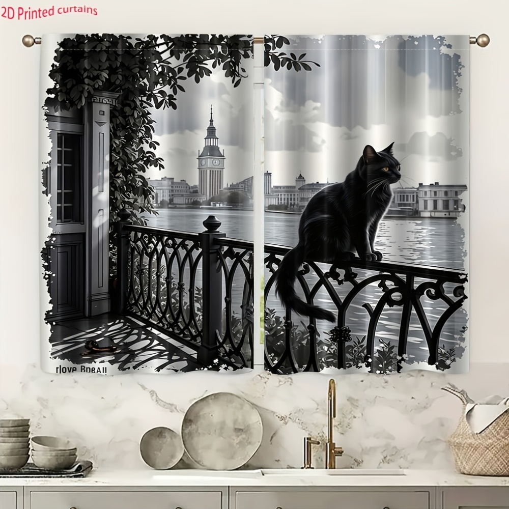 ブラックキャットカーテン、ロンドンリバービューのバルコニー窓 - Home Textiles London のレビューと価格
