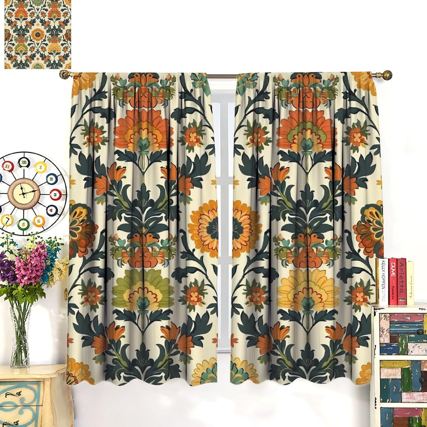 高級花柄プリントカーテンポリエステル装飾ドレープリビングルー - Home Textiles Luxury Curtains のレビューと価格