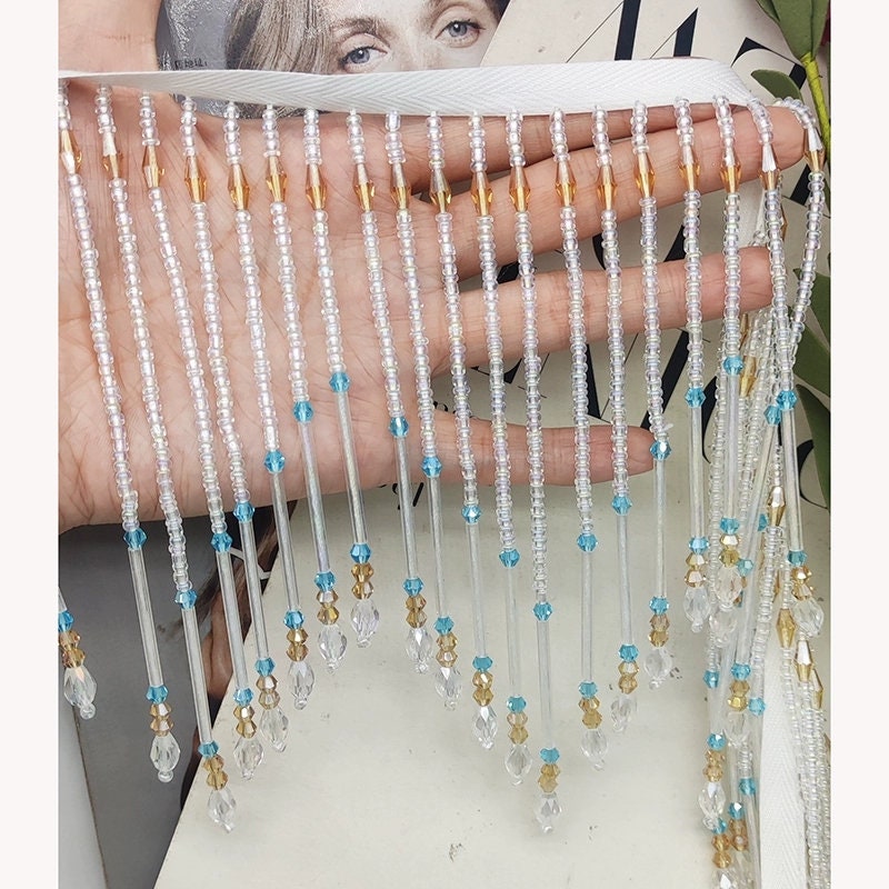 手作りのビーズフリンジトリム、豪華なクリスタルビーズ装飾（カ - Home Textiles Luxury Curtains のレビューと価格