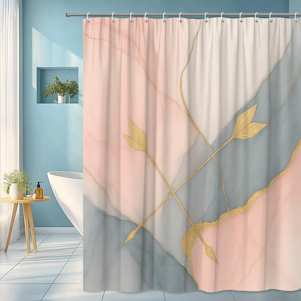 モダンなゴールドの抽象的な葉柄プリントのシャワーカーテン、防 - Home Textiles Luxury Curtains のレビューと価格