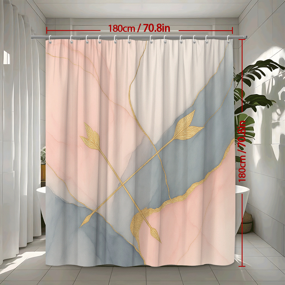 モダンなゴールドの抽象的な葉柄プリントのシャワーカーテン、防 - Home Textiles Luxury Curtains のレビューと価格