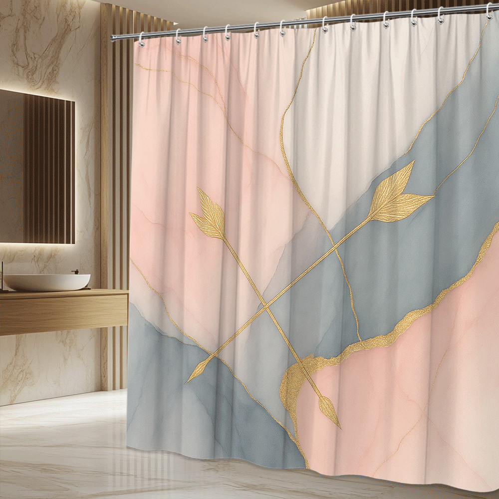 モダンなゴールドの抽象的な葉柄プリントのシャワーカーテン、防 - Home Textiles Luxury Curtains のレビューと価格