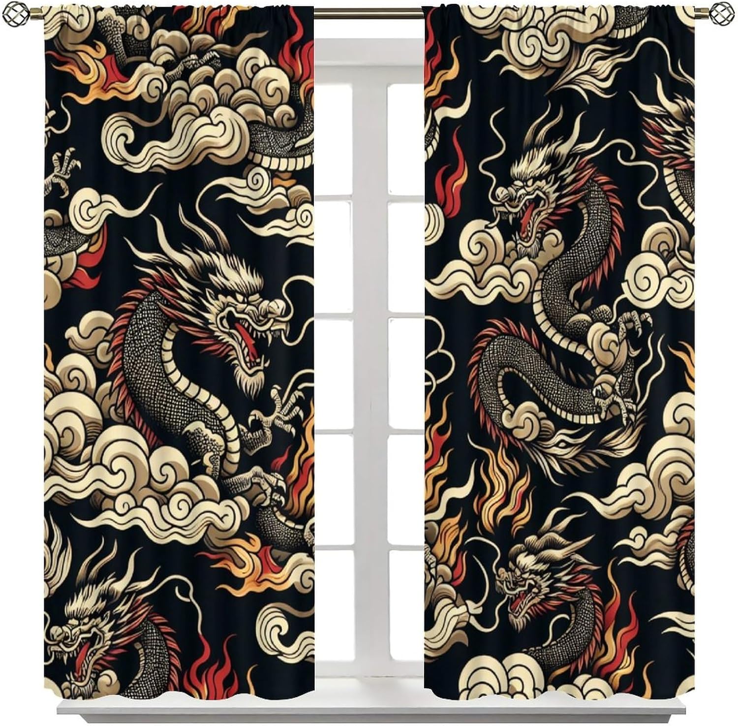 豪華なアジアのドラゴンカーテン黒背景中国のオリエンタルスタイ - Home Textiles Luxury Curtains のレビューと価格