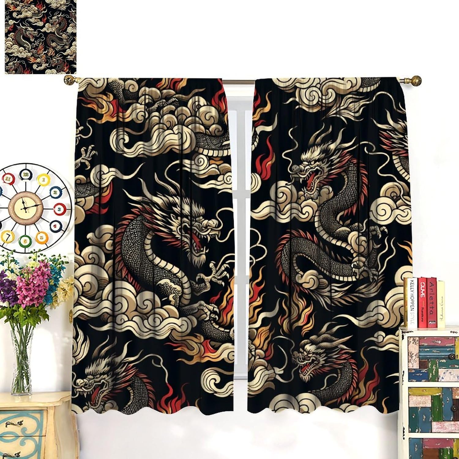 豪華なアジアのドラゴンカーテン黒背景中国のオリエンタルスタイ - Home Textiles Luxury Curtains のレビューと価格